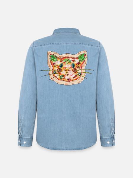 Pizza Katze - Männer Jeanshemd Organic von Stanley/Stella - verwaschenes Hellblau