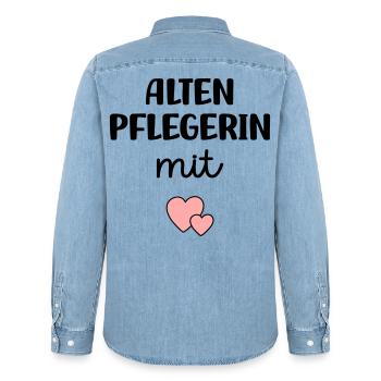 Altenpflegerin mit Herz - Männer Jeanshemd Organic von Stanley/Stella - verwaschenes Hellblau - Hinten - AI Model Male 185 light (185cm)