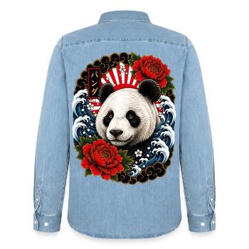 Panda im japanischen Irezumi Tattoo Stil - Männer Jeanshemd Organic von Stanley/Stella - verwaschenes Hellblau - Hinten - AI Model Male 185 light (185cm)
