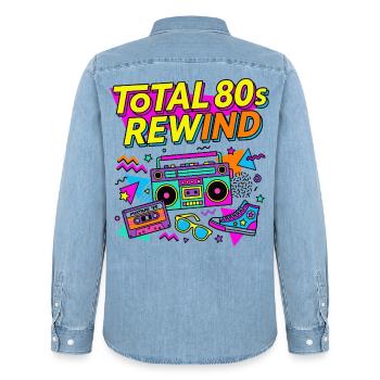 Total 80s Rewind - Männer Jeanshemd Organic von Stanley/Stella - verwaschenes Hellblau - Hinten - AI Model Male 185 light (185cm)