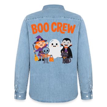 Boo Crew Halloween-Freunde - Männer Jeanshemd Organic von Stanley/Stella - verwaschenes Hellblau - Hinten - AI Model Male 185 light (185cm)