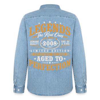 2008 Jahrgang Vintage Geburtstag Geschenk Retro - Männer Jeanshemd Organic von Stanley/Stella - verwaschenes Hellblau - Hinten - AI Model Male 185 light (185cm)