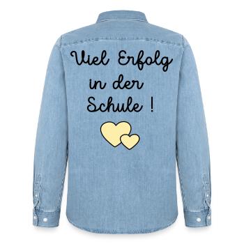 Erfolg Schule Herz - Männer Jeanshemd Organic von Stanley/Stella - verwaschenes Hellblau - Hinten - AI Model Male 185 light (185cm)