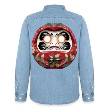 Blumenkreis-Daruma im Feststil Daruma Origami - Männer Jeanshemd Organic von Stanley/Stella - verwaschenes Hellblau - Hinten - AI Model Male 185 light (185cm)