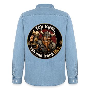 Wikinger Bier Spruch - Männer Jeanshemd Organic von Stanley/Stella - verwaschenes Hellblau - Hinten - AI Model Male 185 light (185cm)