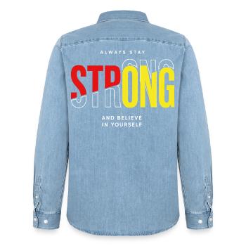 Stay Strong Typo mit Selbstvertrauen - Männer Jeanshemd Organic von Stanley/Stella - verwaschenes Hellblau - Hinten - AI Model Male 185 light (185cm)