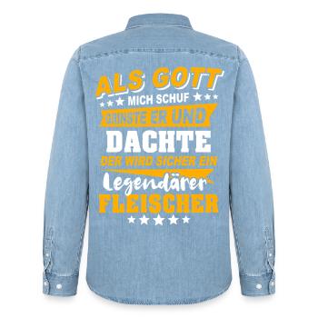 Fleischer Sprüche - Männer Jeanshemd Organic von Stanley/Stella - verwaschenes Hellblau - Hinten - AI Model Male 185 light (185cm)