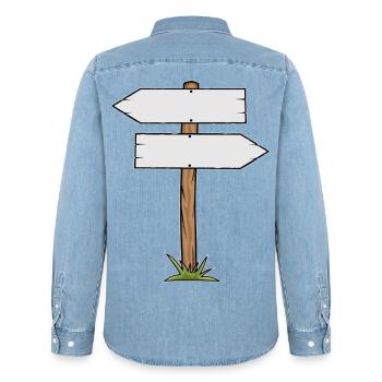 Dessin animé en panneau en bois - Chemise en denim homme bio Stanley/Stella - bleu clair délavé - Dos - AI Model Male 185 light (185cm)