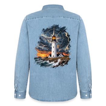 Leuchtturm - Männer Jeanshemd Organic von Stanley/Stella - verwaschenes Hellblau - Hinten - AI Model Male 185 light (185cm)