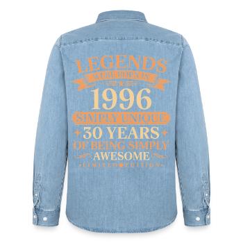 Né en 1996, unique 30 ans - Chemise en denim homme bio Stanley/Stella - bleu clair délavé - Dos - AI Model Male 185 light (185cm)