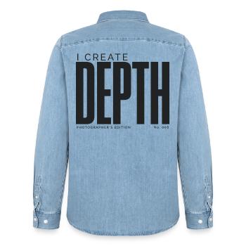 I Create Depth | Photographer's Edition - Men’s Organic Denim Shirt by Stanley/Stella - light wash - Back - AI Model Male 185 light (185cm)