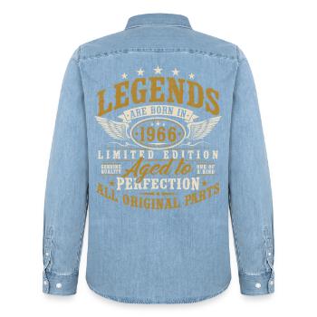 1966 Vintage Born Birthday Vintage Gift - Men’s Organic Denim Shirt by Stanley/Stella - light wash - Back - AI Model Male 185 light (185cm)