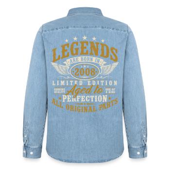 2008 Vintage Birthday Vintage Retro Gift - Men’s Organic Denim Shirt by Stanley/Stella - light wash - Back - AI Model Male 185 light (185cm)