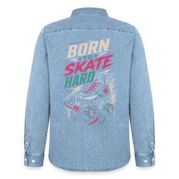 Roller Derby - Männer Jeanshemd Organic von Stanley/Stella - verwaschenes Hellblau - Hinten - AI Model Male 185 light (185cm)