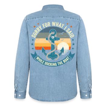 Funny Boat Docking Humor: Vintage Anchor Apology T - Männer Jeanshemd Organic von Stanley/Stella - verwaschenes Hellblau - Hinten - AI Model Male 185 light (185cm)
