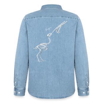 Funny skeleton chicken giving a hand kiss  - Männer Jeanshemd Organic von Stanley/Stella - verwaschenes Hellblau - Hinten - AI Model Male 185 light (185cm)