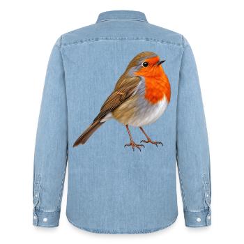 Rotkehlchen Feuerorange Federpracht - Männer Jeanshemd Organic von Stanley/Stella - verwaschenes Hellblau - Hinten - AI Model Male 185 light (185cm)