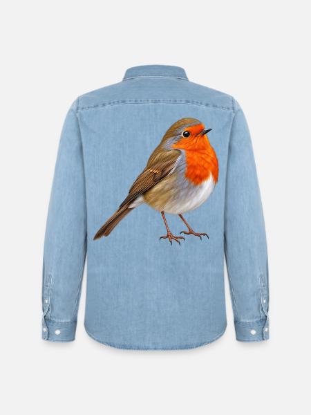 Rotkehlchen Feuerorange Federpracht - Männer Jeanshemd Organic von Stanley/Stella - verwaschenes Hellblau
