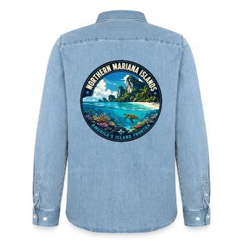 Northern Mariana Islands Island Frontier Badge - Männer Jeanshemd Organic von Stanley/Stella - verwaschenes Hellblau - Hinten - AI Model Male 185 light (185cm)