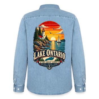 Lake Ontario Funny Vintage - Männer Jeanshemd Organic von Stanley/Stella - verwaschenes Hellblau - Hinten - AI Model Male 185 light (185cm)