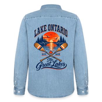 Lake Ontario Great Lakes - Männer Jeanshemd Organic von Stanley/Stella - verwaschenes Hellblau - Hinten - AI Model Male 185 light (185cm)
