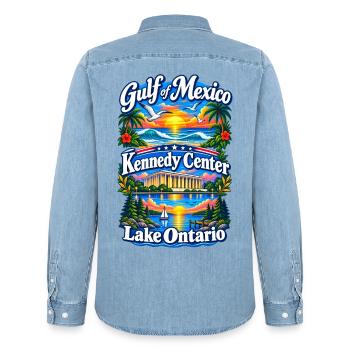 Gulf of Mexico Lake Ontario Kennedy Center - Männer Jeanshemd Organic von Stanley/Stella - verwaschenes Hellblau - Hinten - AI Model Male 185 light (185cm)