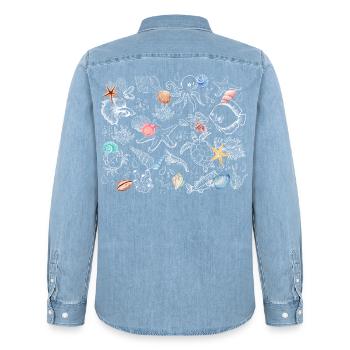 Ozean Meerestiere Muscheln Ozean Strandliebhaber - Männer Jeanshemd Organic von Stanley/Stella - verwaschenes Hellblau - Hinten - AI Model Male 185 light (185cm)