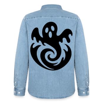 Halloween Geist - Männer Jeanshemd Organic von Stanley/Stella - verwaschenes Hellblau - Hinten - AI Model Male 185 light (185cm)