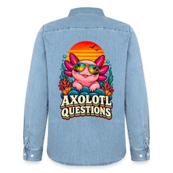 I Axolotl Questions – Cute Retro Axolotl  - Männer Jeanshemd Organic von Stanley/Stella - verwaschenes Hellblau - Hinten - AI Model Male 185 light (185cm)