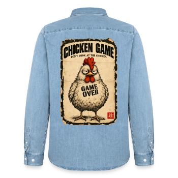  Chicken Game Don’t Look at the Chicken  - Männer Jeanshemd Organic von Stanley/Stella - verwaschenes Hellblau - Hinten - AI Model Male 185 light (185cm)