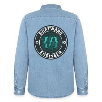Software Engineer Binärcode-Badge-Geschenk - Männer Jeanshemd Organic von Stanley/Stella - verwaschenes Hellblau - Hinten - AI Model Male 185 light (185cm)