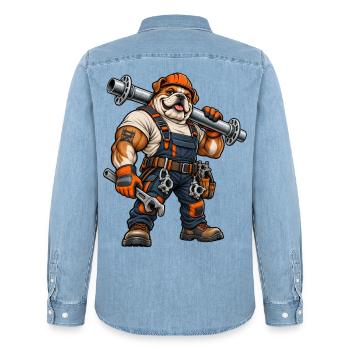 Gerüstbauer Handwerk / Handwerker - Männer Jeanshemd Organic von Stanley/Stella - verwaschenes Hellblau - Hinten - AI Model Male 185 light (185cm)