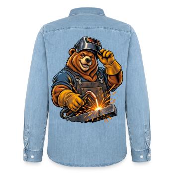 Schweißer Handwerk / Handwerker - Männer Jeanshemd Organic von Stanley/Stella - verwaschenes Hellblau - Hinten - AI Model Male 185 light (185cm)