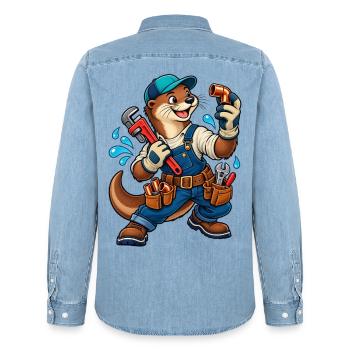 Klempner Handwerk / Handwerker - Männer Jeanshemd Organic von Stanley/Stella - verwaschenes Hellblau - Hinten - AI Model Male 185 light (185cm)