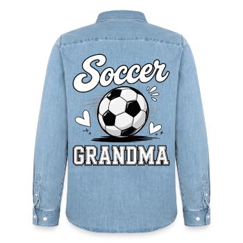 Fußball, Oma, Soccer Grandma - Männer Jeanshemd Organic von Stanley/Stella - verwaschenes Hellblau - Hinten - AI Model Male 185 light (185cm)