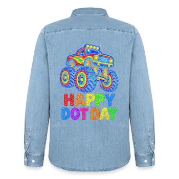 Happy Dot Day Monster Truck - Männer Jeanshemd Organic von Stanley/Stella - verwaschenes Hellblau - Hinten - AI Model Male 185 light (185cm)