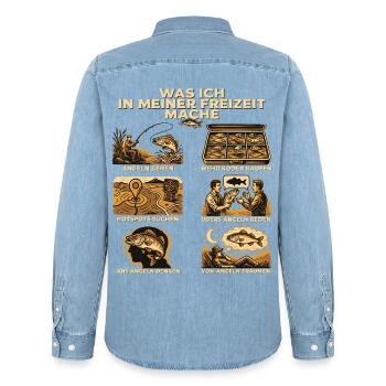 Was ich in meiner Freizeit mache - Männer Jeanshemd Organic von Stanley/Stella - verwaschenes Hellblau - Hinten - AI Model Male 185 light (185cm)