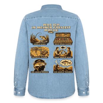 Was ich in meiner Freizeit mache: Angeln - Männer Jeanshemd Organic von Stanley/Stella - verwaschenes Hellblau - Hinten - AI Model Male 185 light (185cm)