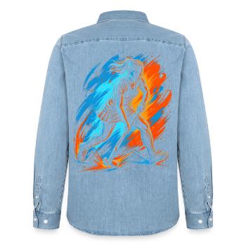Hockey Floorball Damen Mädchen Kinder Feldhockey - Männer Jeanshemd Organic von Stanley/Stella - verwaschenes Hellblau - Hinten - AI Model Male 185 light (185cm)