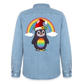 Weihnachts-Weihnachts-Pinguin - Männer Jeanshemd Organic von Stanley/Stella - verwaschenes Hellblau - Hinten - AI Model Male 185 light (185cm)