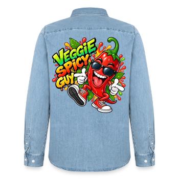 Veggie Spicy Guy Cartoon - Männer Jeanshemd Organic von Stanley/Stella - verwaschenes Hellblau - Hinten - AI Model Male 185 light (185cm)
