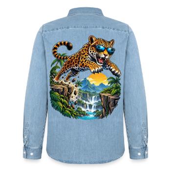 Actionreicher Jaguar für kleine Abenteurer  - Männer Jeanshemd Organic von Stanley/Stella - verwaschenes Hellblau - Hinten - AI Model Male 185 light (185cm)