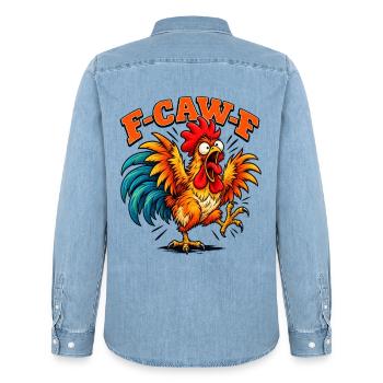 Funny F-CAW-F Crazy Rooster Retro Chicken - Männer Jeanshemd Organic von Stanley/Stella - verwaschenes Hellblau - Hinten - AI Model Male 185 light (185cm)