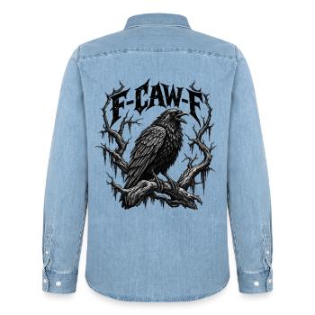 F-CAW-F Gothic Raven Dark Humor Crow - Männer Jeanshemd Organic von Stanley/Stella - verwaschenes Hellblau - Hinten - AI Model Male 185 light (185cm)