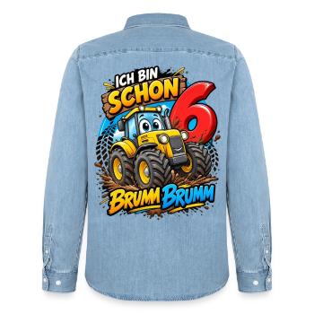 Kindergeburtstag Baustelle Brumm Brumm bin schon 6 - Männer Jeanshemd Organic von Stanley/Stella - verwaschenes Hellblau - Hinten - AI Model Male 185 light (185cm)