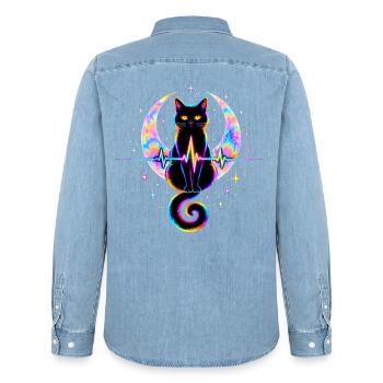 Minimalist Cat Heartbeat - Männer Jeanshemd Organic von Stanley/Stella - verwaschenes Hellblau - Hinten - AI Model Male 185 light (185cm)
