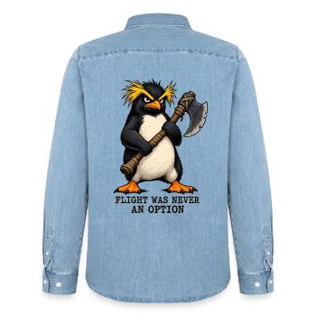 Funny Angry Penguin - Flight Was Never An Option - Männer Jeanshemd Organic von Stanley/Stella - verwaschenes Hellblau - Hinten - AI Model Male 185 light (185cm)