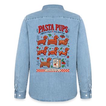 Pasta Pups Dachshund  - Männer Jeanshemd Organic von Stanley/Stella - verwaschenes Hellblau - Hinten - AI Model Male 185 light (185cm)