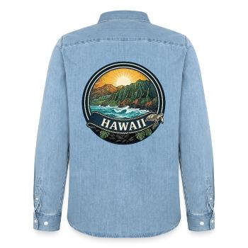 Hawaii Na Pali Coast Retro Surf-Reisegeschenk - Männer Jeanshemd Organic von Stanley/Stella - verwaschenes Hellblau - Hinten - AI Model Male 185 light (185cm)