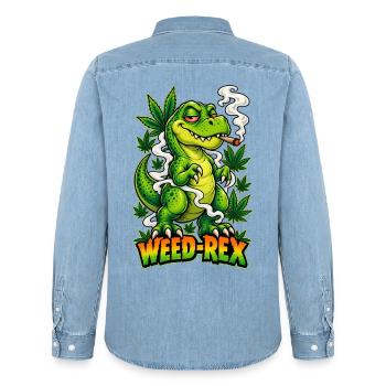 Weed-Rex Smoking Joint Cannabis Dinosaur Design - Männer Jeanshemd Organic von Stanley/Stella - verwaschenes Hellblau - Hinten - AI Model Male 185 light (185cm)